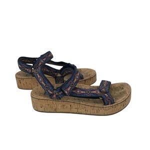 Born Sirena Sandal Navy Multicolored Fabric Cork Footbed Womens 7.5